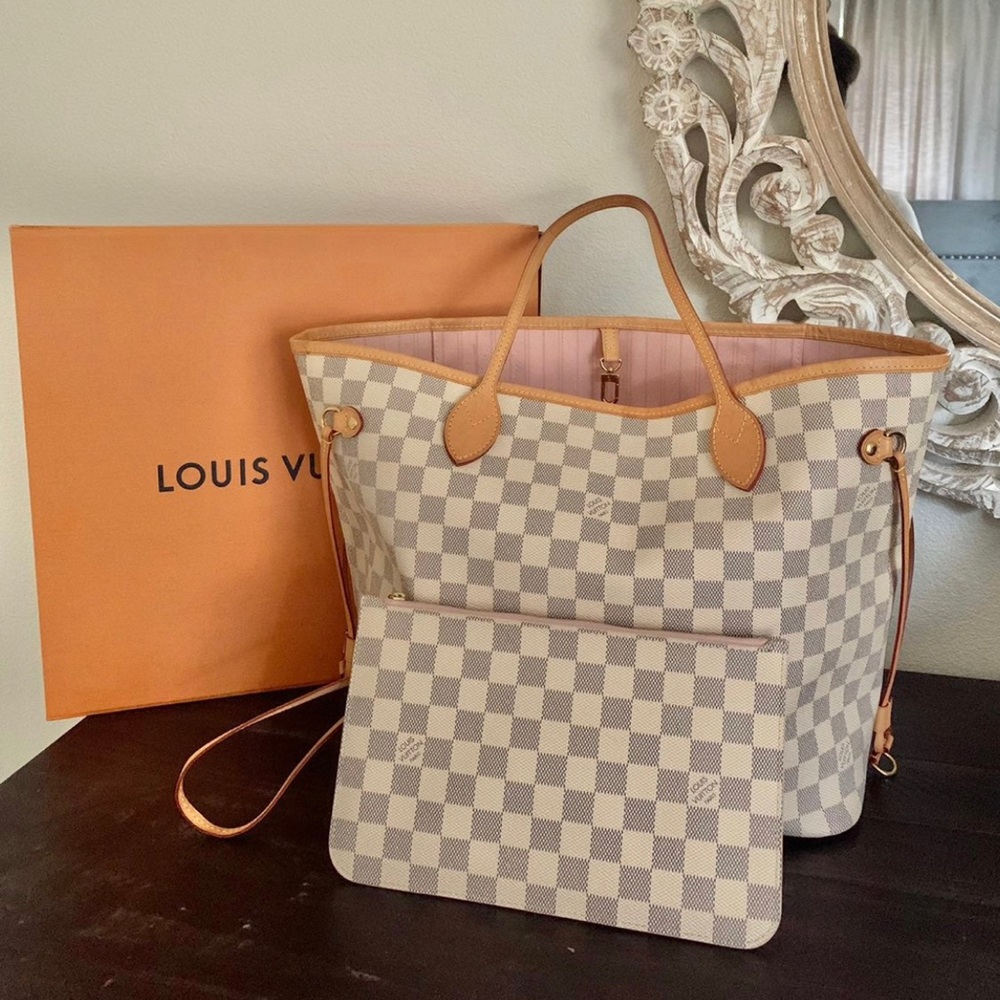 Louis Vuitton neverfull MM with pochette damier azur